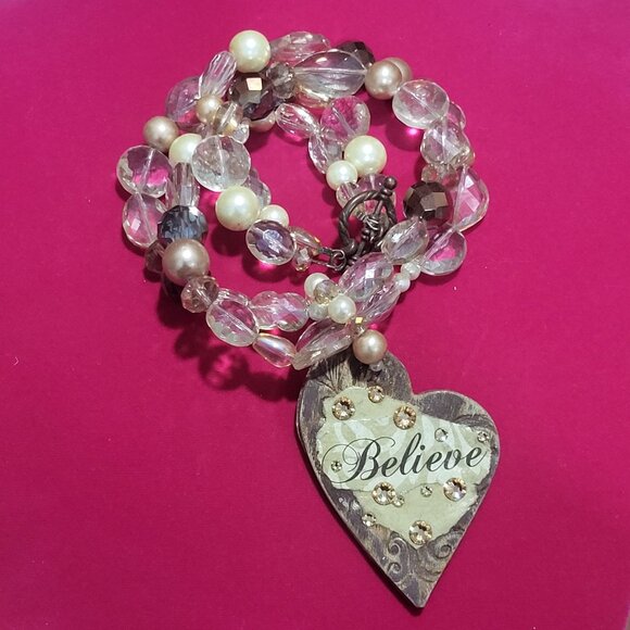 Believe Heart Pendant Two Layered Bead Necklace - Picture 8 of 12